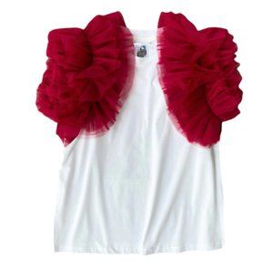 Queen Of Sparkles White/Red Ruffle Tee- XS